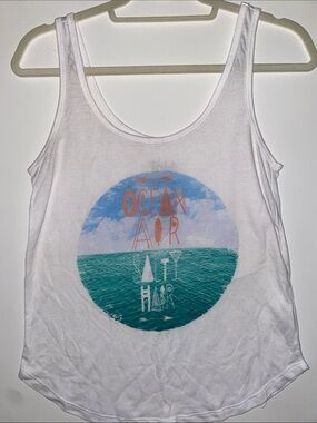 Billabong White Tank Top with Ocean Graphic -ocean air salty hair